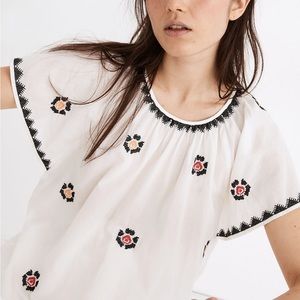Boho Embroidered White Gauze Summer Blouse (XXS)